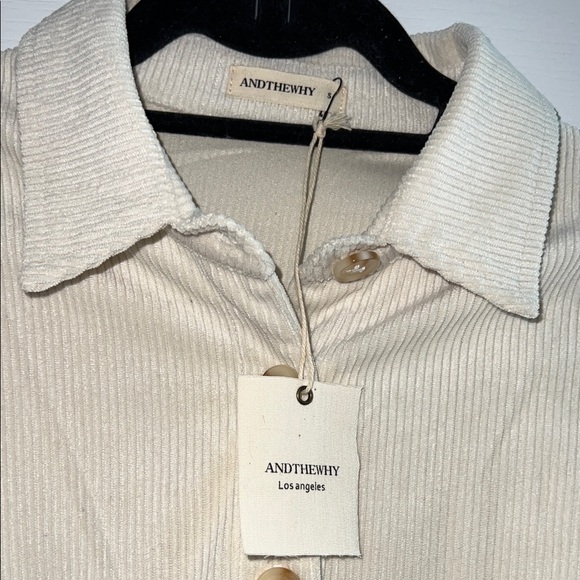 NWT Andthewhy denim Blue/Cream cordoroy colorblock Button-Down Shirt - Picture 5 of 10